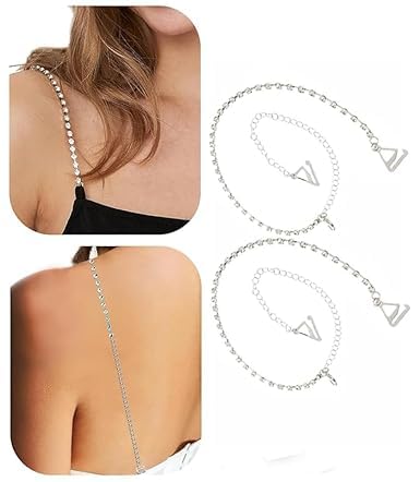Rhinestone Bra Strap for Women, Adjustable Crystal Beaded Shoulder Straps, Silver, 1 Pair, for Parties, Dress and Wedding-image-47
