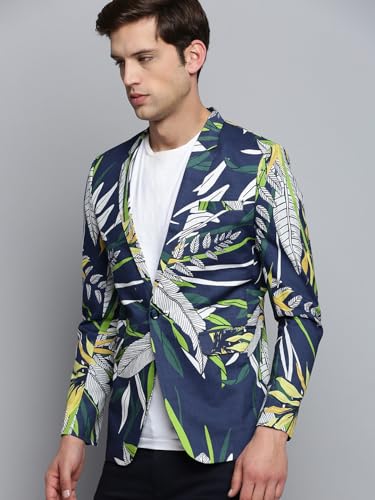 Image of SHOWOFFFF Men Printed Single Breasted Party Blazer | Notched Lapel Full Sleeves Cotton Blazer's for Mens | Slim Fit Regular Length Blazers for Men's