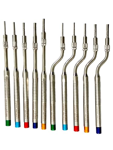Set of 10 - Sinus Lift Bone Implant Osteotome Kit, Straight + Offset, Concave Tip, with Color-Coded Adjustable Screw - German Stainless Steel