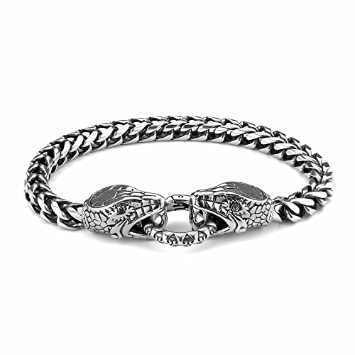 HZMAN Stainless Steel Men's Bracelet Retro Gothic Viking Animal Bracelet Cuban Chain Link Bracelet Biker Party Jewelry Gift