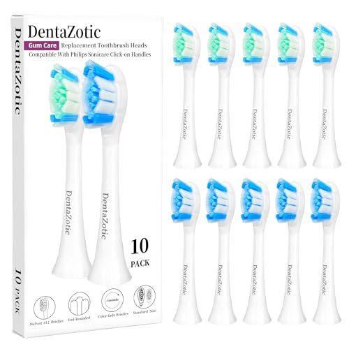 DentaZotic Gum Care Replacement Heads for Philips Sonicare, Electric Toothbrush Replacement Heads for Adults, Soft Bristles, White 10 Pack