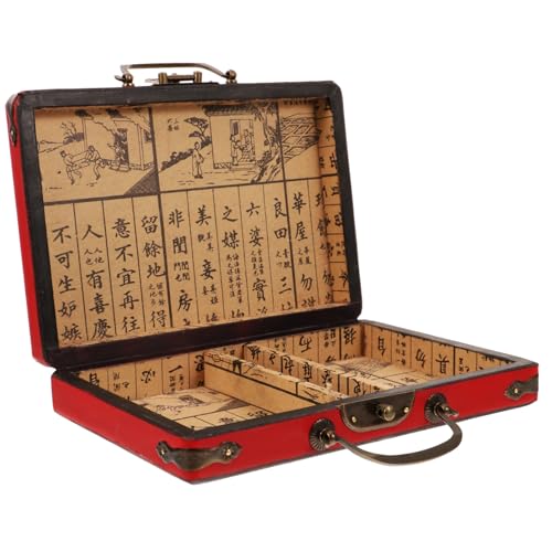 Boîte de mahjong en bois rouge grand format pour rangement de tuiles et accessoires de jeu - 2