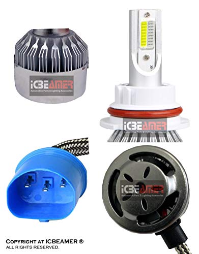 Icbeamer 9007 Hb5 Led Cob Headlight Bulb Replace Halogen Lamp [Color:6000K White Low Beam + 30000K Dark Blue High Beam] #TOP1