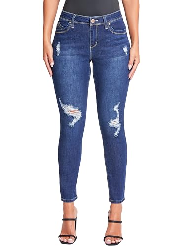 YMI Women's Juniors Mid-Rise Wannabettabutt Skinny Jeans