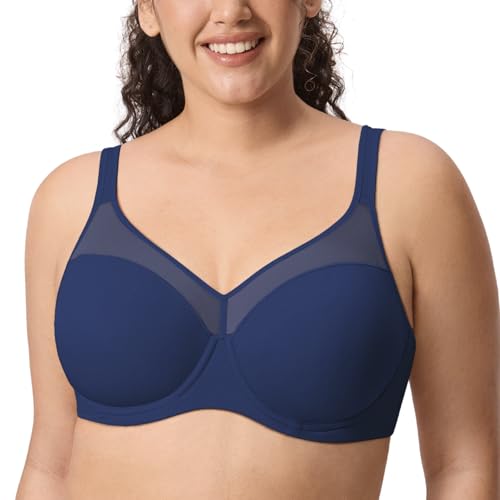 Image of DELIMIRA Women's Full Coverage Bras Underwire Lightly Padded Plus Size Supportive Tshirt Sheer Bra