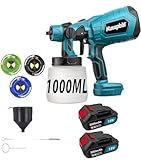 Akku Spritzpistole,Ersatz für Makita,Kabellos HVLP Farbsprühgerät Akku,Farbsprühsystem mit 3 Düsen,3 Spritzmuster,1000ml Farbsprühgerät,für Innen und Außenbereich(2x3000mAh Akku)