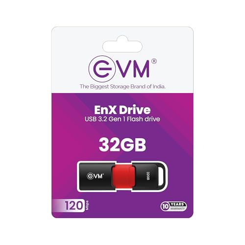 Image of EVM EnX 32GB USB 3.2 Gen 1 Flash Drive | Exceptional 120MB /s | Sturdy Premium Metal Body | Convenient Integrated Key Loop | Laptop Desktop Smart TV Car Stereo | 10 Years Warranty (ENX /32GB)