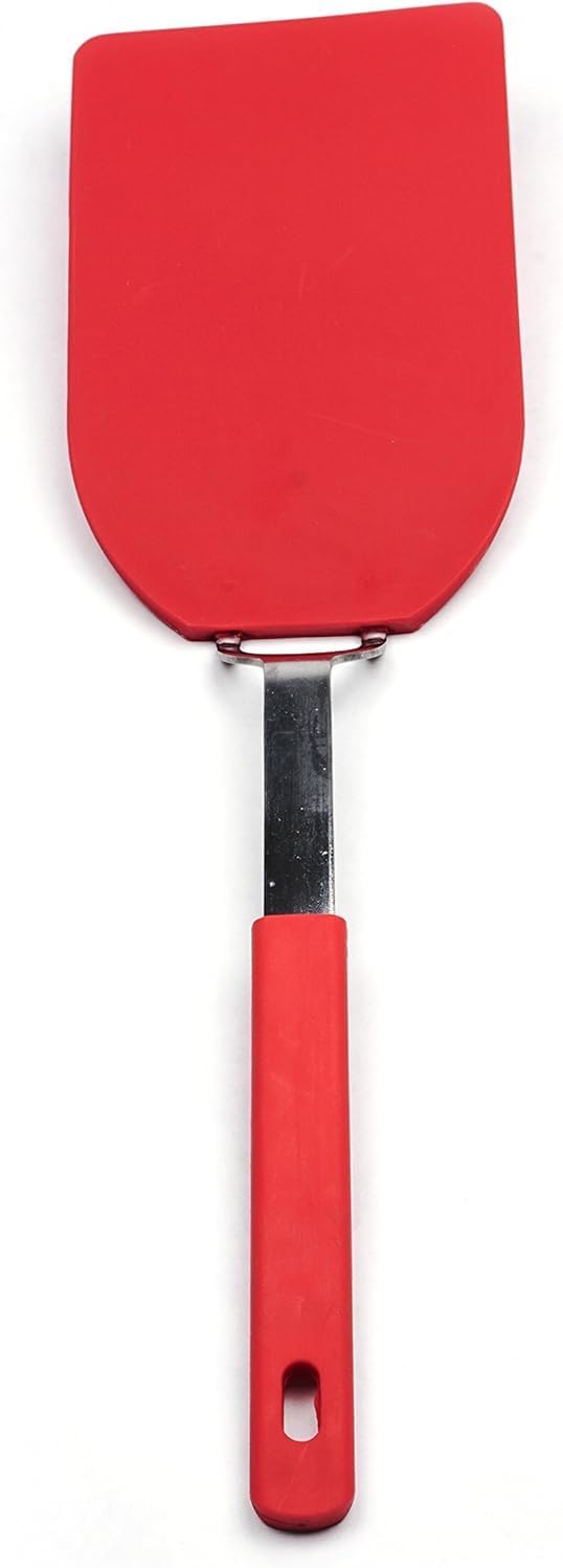 RSVP International Kitchen Tool Collection Flexible Nylon Spatula, Stainless Steel Handle, 13.5x3.75", Red