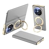 Case for Oppo Find N6, Lightweight Leather Shockproof Protective Phone Cover with 360° Rotatable Ring Holder, Built-in Camera Lens Protector, Wireless Charging Compatible (Gray)