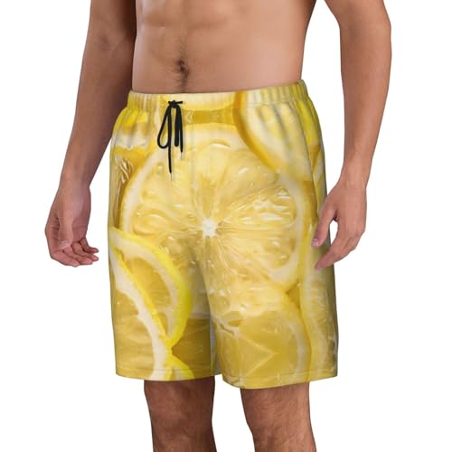 Yellow Lemon Print Men's Beach Pants Lightweight Quick-Dry Swim Pants with Mesh Lining for Men2