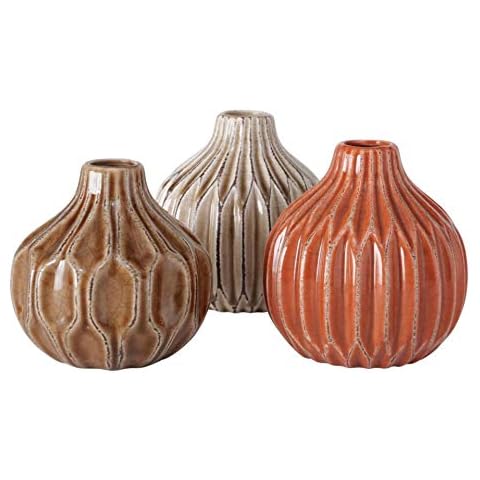 Juego de 3 jarrones decorativos gres 12x11 cm marrón Cover