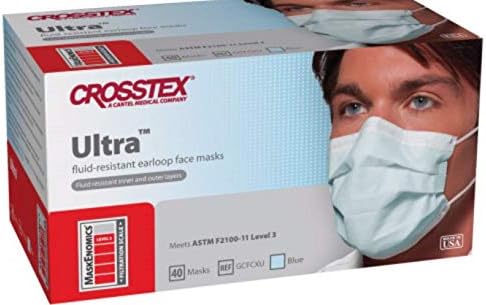 GCFCXU PT# GCFCXU- Ultra Earloop Mask Blue 40/Bx by, Crosstex International
