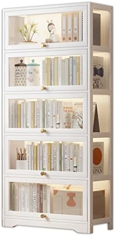 GUINJO Bookcase with Acrylic flip Doors, 1-5 Tier Free Standing Book Shelf, Vertical Filing Cabinet for Bedroom, Living Room, Home Office, Washroom (Color : White, Size : 82 * 30 * 172cm)