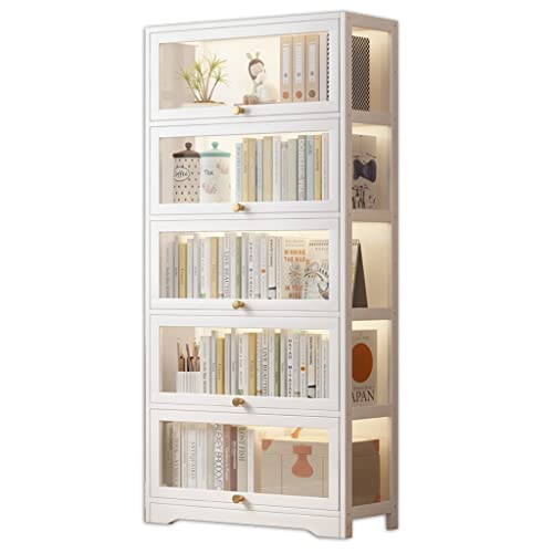 Guinjo Bookcase With Acrylic Flip Doors, 1-5 Tier Free Standing Book Shelf, Vertical Filing Cabinet For Bedroom, Living Room, Home Office, Washroom (Color : White, Size : 82 * 30 * 172Cm) #TOP12