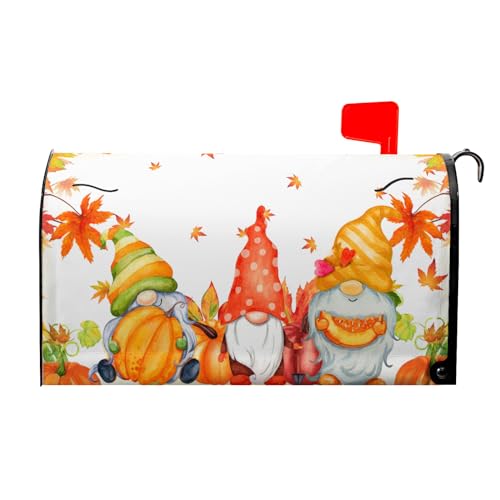 Image of Fall Harvest Mailbox Cover Magnetic Large Size 25.5 inchx21 inch Autumn Thanksgiving Pumpkin Maple Leaves Mailbox Wraps Fall Gnome Post Letter Box Cover for Home Garden Yard Outdoor Decoration