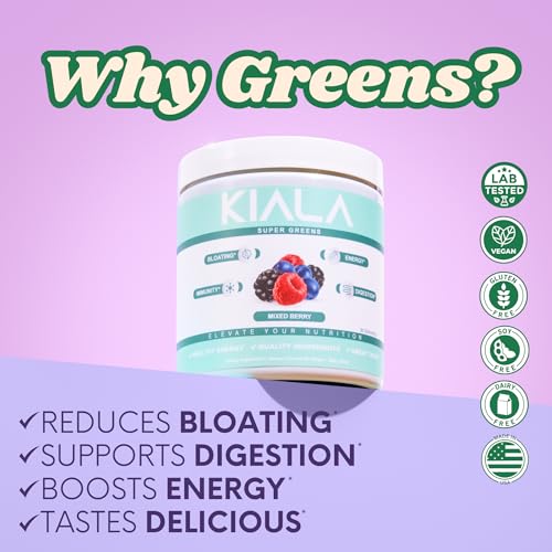 Kiala Nutrition Super Greens, Organic Greens Powder with Spirulina & Chlorella for Digestion, Gut Health, Immunity & Energy, Gluten Free, Vegan, Daily Support for Women, Mixed Berry, 30 Servings - Thumbnail 2