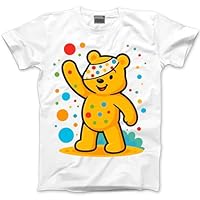 Kids Spotty T-Shirt - Bear Spotted Tshirt for Charity Day Children's Spots White Tee School Fundraising Bear 2025 Dotty Dots - 12-13 Years White