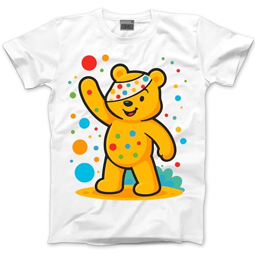 Childrens Spotted Tshirt - Childrens Spots Top Bear Kids T-Shirt Spotty Day Friday Unisex School Charity Tee - 5-6 Years White