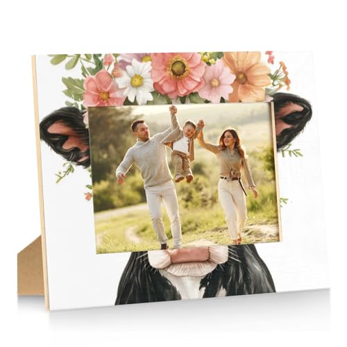 Mintoprints Cadre photo Vache Highland 12,7 x 17,8 cm, cadre photo 10,2 x 15,2 cm ou 12,7 x 17,8 cm, cadre photo en bois floral pour mur ou