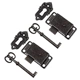Kyuionty 2 Sets Skeleton Key Lock Decorative Antique Red Bronze Cabinet Lock with Key for Chest Cupboard Furniture