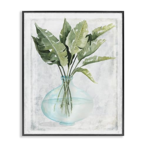 Rustic Green Plant Leaves Vase, 11 x 14 Inch Framed Giclée Print