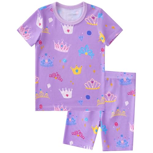 pureborn Baby Viscose From Bamboo Pajamas Set Pjs - Little Girl Short Sleeve Snug Fit Soft Sleepwear 2pcs Crown 12-18 Months
