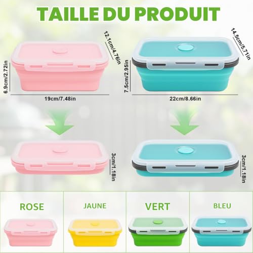 Druuzyl 4 Boîtes Bento Pliables en Silicone (800ml+1200ml) - Lunch Box Rétractable avec Couvercle - Empilable & Gain de Place - Pour Repas/Déjeuner/Aliments - Lave-vaisselle – vue 2