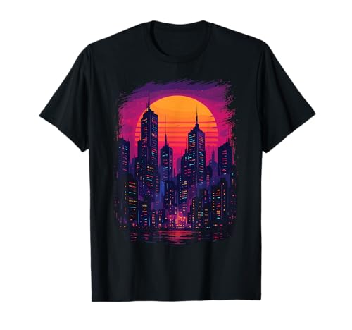 Paysage Urbain Cyberpunk Coucher de Soleil Paysage Urbain Streetwear Japonais T-Shirt