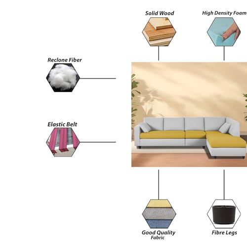 Image of Florian RHS 6 Seater L Shape Sofa Set for Living Room (Yellow Grey Fabric) Premium Fabric Sofa