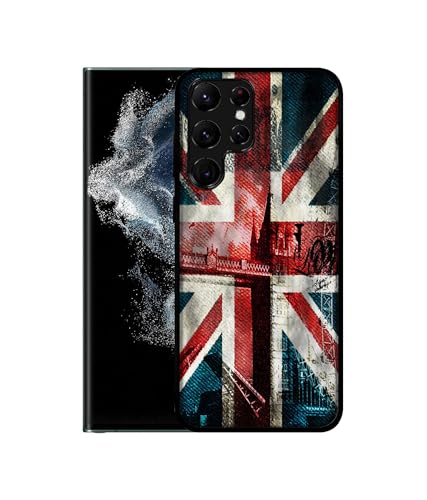 Image of London Flag Wallpaper Design Premium 2D Printed Metal Back Case Cover for Samsung Galaxy S22 Ultra 5G