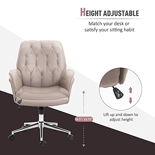 Vinsetto Modern Mid-Back Tufted Microfiber Home Office Desk Chair With Adjustable Height, Swivel Adjustable Task Chair With Padded Armrests, Light Grey #TOP3