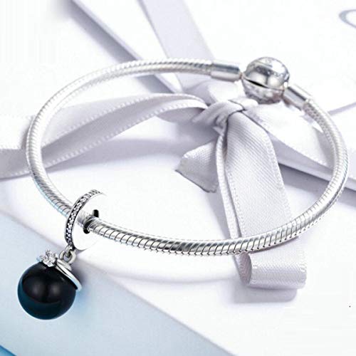 Collar de plata de ley 925 charms de perlas negras compatibles con Pandora de mujer 4