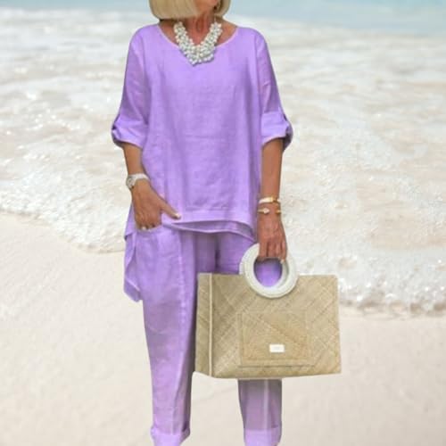 Bengbobar Women Linen 2 Piece Pants Suit for Women Dressy Cotton Linen Sets Outfits Long Sleeve Shirts Wide Leg Trousers4