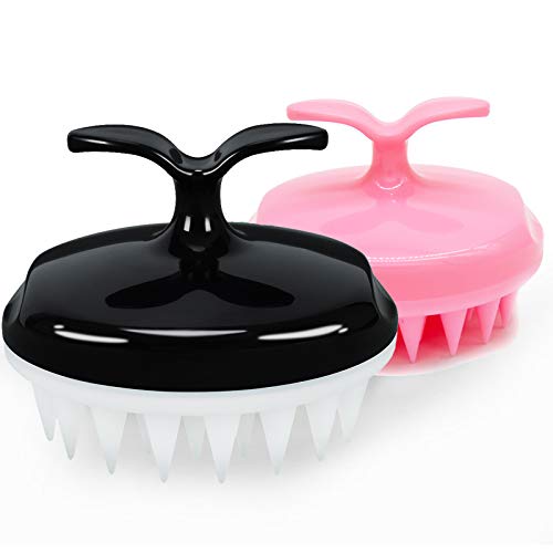 Hair Scalp Massager Shampoo Brush, Handheld Scalp Care Hair Brush with Soft Silicone, Shower Scalp Massager, Comfortable Head Scrubber for All Hair Types, Black&Pink
