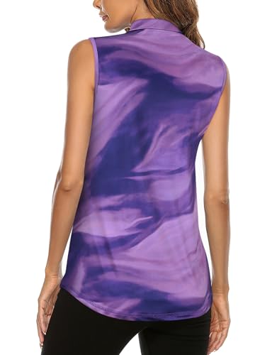 Image of Koscacy Women's Sleeveless Golf Tennis Polo Shirts Zip Up Dry Fit Workout Tank Tops Athletic Shirt