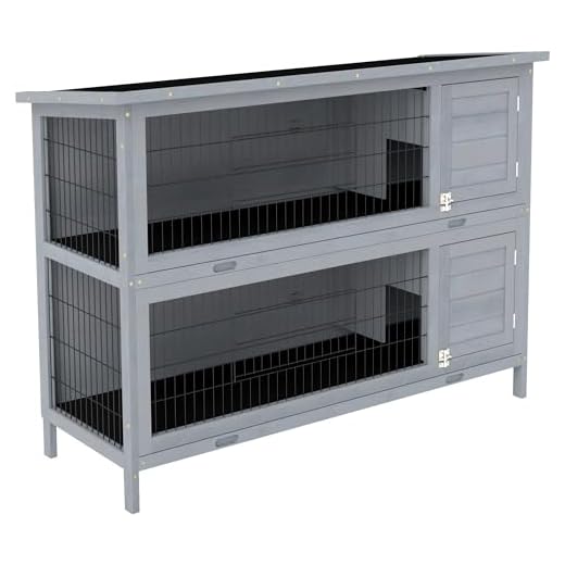 PawHut 54" 2-Floor Large Rabbit Hutch Wooden Pet House Bunny Cage Small Animal Habitat with Lockable Doors Run Asphalt Roof for Outdoor Use Grey