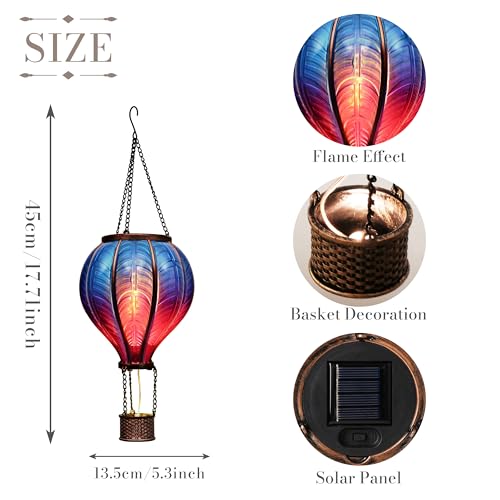 TERESA'S COLLECTIONS Hot Air Balloon Solar Lantern for Garden Decor, Flickering Flame Hanging Solar Light for Outdoor Decorations, Blue & Purple Plastic Lamp for Yard Tree Porch Party, Gift for Mom by TERESA'S COLLECTIONS - Used condition - Image 6