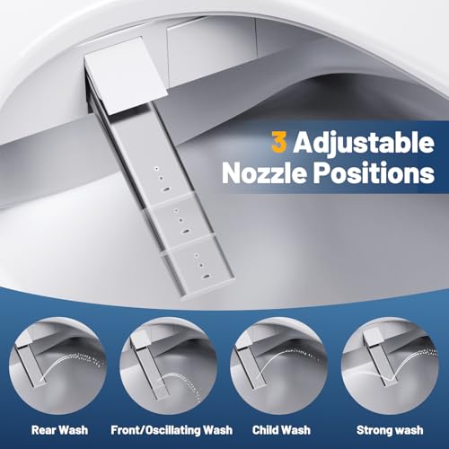 Bidet Toilet Seat, Electric Smart Heated Toilet Seat with Instant Warm Water & Dryer, Multiple Spraying Modes, Self-Clean Nozzle,Remote Control, Night Light, Soft Closed Toilet Lid