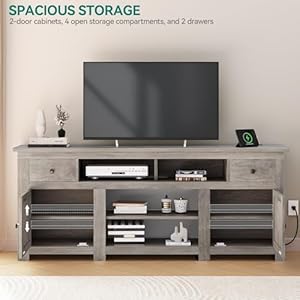 YITAHOME Farmhouse TV Stand, Entertainment Center with Power Outlet for TVs Up to 80 Inch, TV Console with Storage Drawer & Movable Partition, Rustic TV Stand for Living Room, 70" Rustic Grey YITAHOME Farmhouse TV Stand Entertainment Center with Power Outlet for TVs Up to 80 Inch TV Console with Storage Drawer Movable Partition Rustic TV Stand for Living Room 70 Rustic Grey