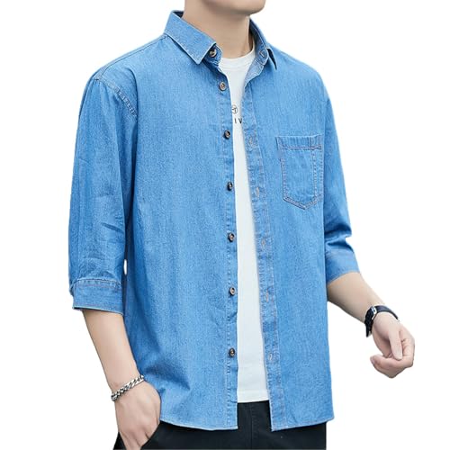 Chemise d'été en coton et soie glacée USTZFTBCL pour homme décontracté