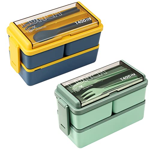 CHZZMS 2 Pack Bento Box Adult Lunch Box,49OZ Leakproof Eco-Friendly