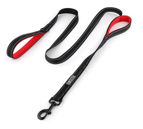 JEWOSTER (1.8m, Black Red) - Heavy Duty Dog Leash - 2 Handles by Padded Traffic Handle for Extra Control, 1.8m Long - Perfect for Medium to Large Dogs