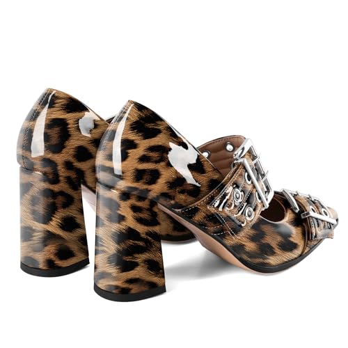 Zamikoo Buckle Shoes for Women Mary Jane Closed Pointed Toe Slip On Chunky Block High Heel Pumps 5