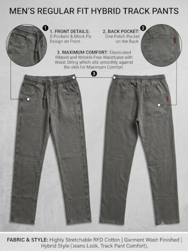 Image of Men's RFD Wash Finished Cotton Track Pants| Lightweight, Breathable & Highly Stretchable Fabric| Denim Look| Perfect for Office, Party, Holiday & Travel (RSM-01 /25)