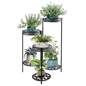 IBVIVIC Bloemenstandaard, 6 etages, plantenstandaard van metaal, plantenrek, bloementrap voor tuin, balkon, woonkamer, zwart