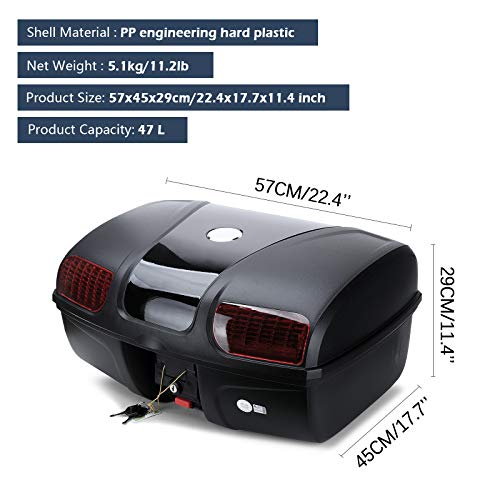 Mingting Universal Motorcycle Rear Top Box Tail Trunk Luggage Case,47 Litre Hard Case With Mounting Hardware, Black #TOP2
