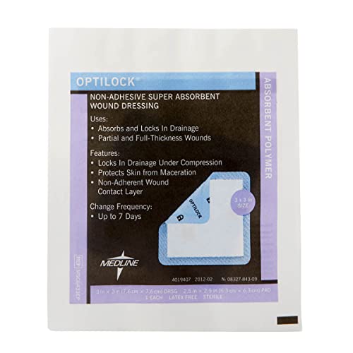 Medline Optilock Non-Adhesive Super Absorbent Wound Dressings, 3" X 3" (Pack Of 10) #TOP3