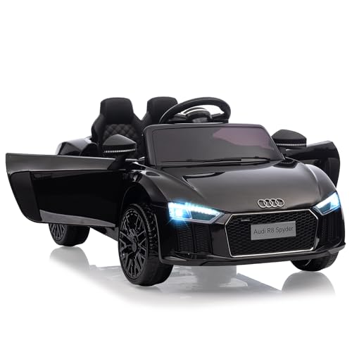 Offiziell Lizenziert – Audi R8 Spyder Kinder Elektroauto 12V – Mit 2,4G Fernbedienung, LED-Scheinwerfern, Hupe & Musik | Elektrofahrzeug Mit Sanftanlauf & Sicherheitsgurt Für Kinder 3-6 Jahre, Schwarz