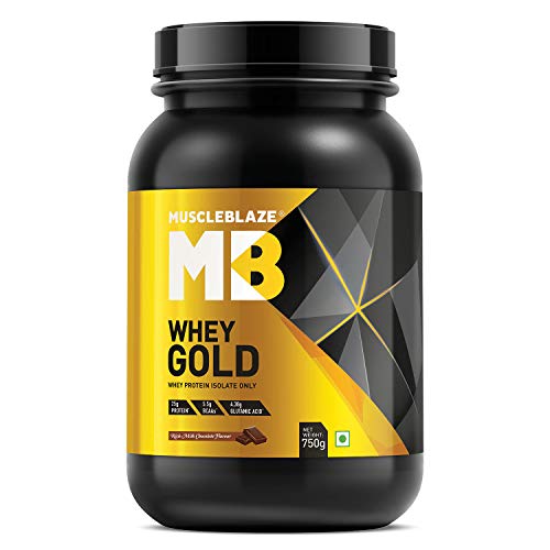 MuscleBlaze Whey Gold 100% Whey Protein Isolate with Digezyme (Rich Milk Chocolate, 750 gm)