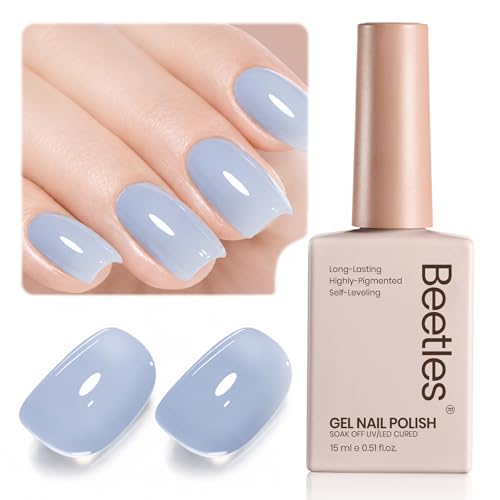 Image of Beetles Blue Jelly Gel Nail Polish -15ML Full Size Silent Tide Translucent Blue Gel Polish Soak Off UV Spring Nail Art Salon Home DIY Manicure Gift for Women | Sheer Translucent Gel Soak Off UV Nail Art Salon Home DIY Manicure Gift for Women